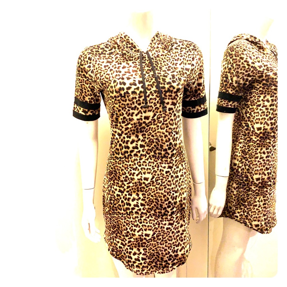Animal Print Dress w/ Hooded Drawstring